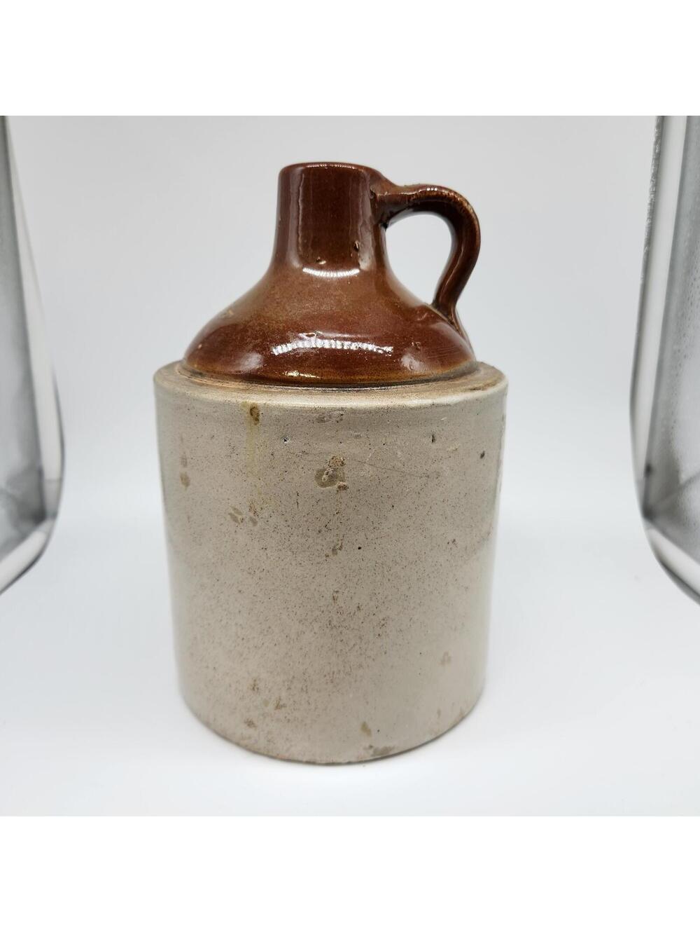 Vintage Small Stoneware Jug Brown Glaze Top Primitive Farmhouse Crock